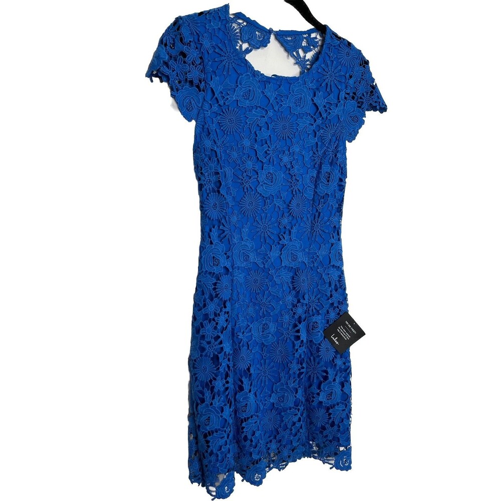 Lulu’s NWT Romance Language Cobalt Blue Backless Lace Dress mini size small